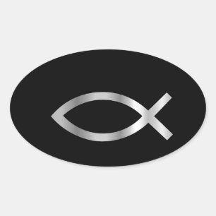 Pegatina Ovalada Pescados de Ichthys del cristianismo