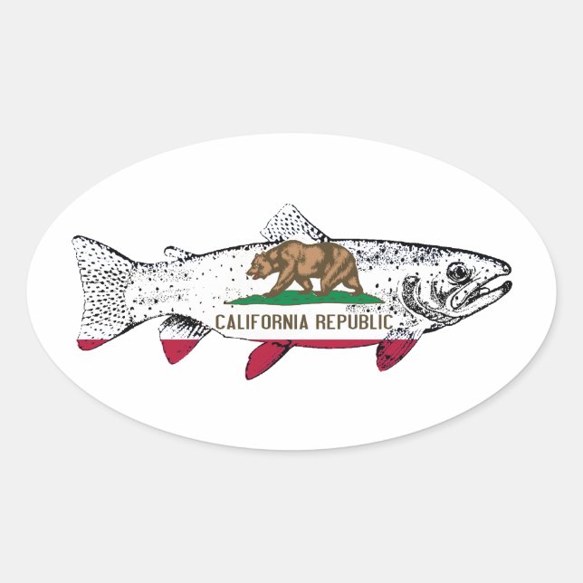 Pegatina Ovalada Pez Trucha de California (Anverso)