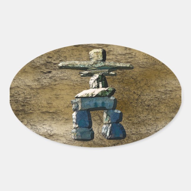 Pegatina Ovalada Piedras de espíritu nativo americano de Inukshuk (Anverso)