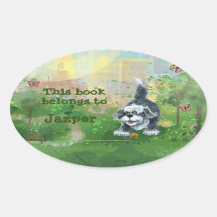 Pegatina Ovalada Pieza de perro de oveja agobiante