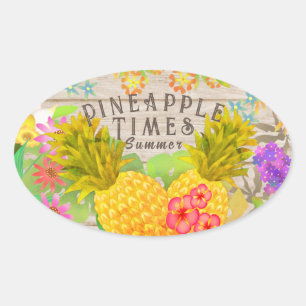Pegatina Ovalada Piñas con flor