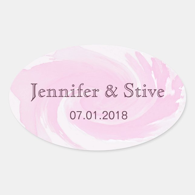 Pegatina Ovalada Pinceladas abstractas de acuarela espiral rosa (Anverso)