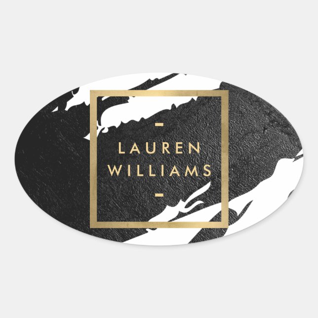 Pegatina Ovalada Pinceladas abstractas de tinta negra (Anverso)