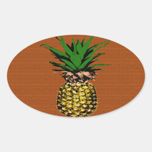 Pegatina Ovalada Pineapple Newsprint