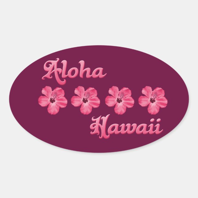 Pegatina Ovalada Pink Aloha Hawaii (Anverso)