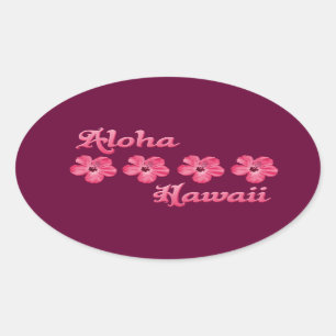 Pegatina Ovalada Pink Aloha Hawaii