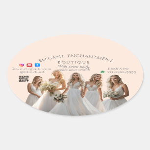 Pegatina Ovalada Pink Bridal Bliss Celebrate Love Happiness Wedding