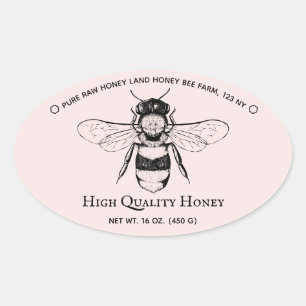 Pegatina Ovalada Pink Honey Jar Boho Beekeeper