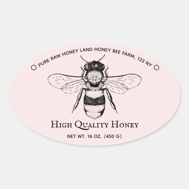 Pegatina Ovalada Pink Honey Jar Boho Beekeeper (Anverso)
