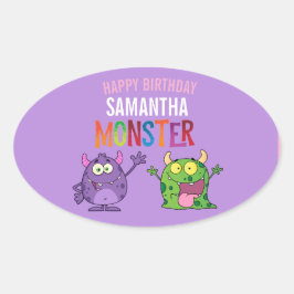 Pegatina Ovalada Pink violet monster Fun kids 
