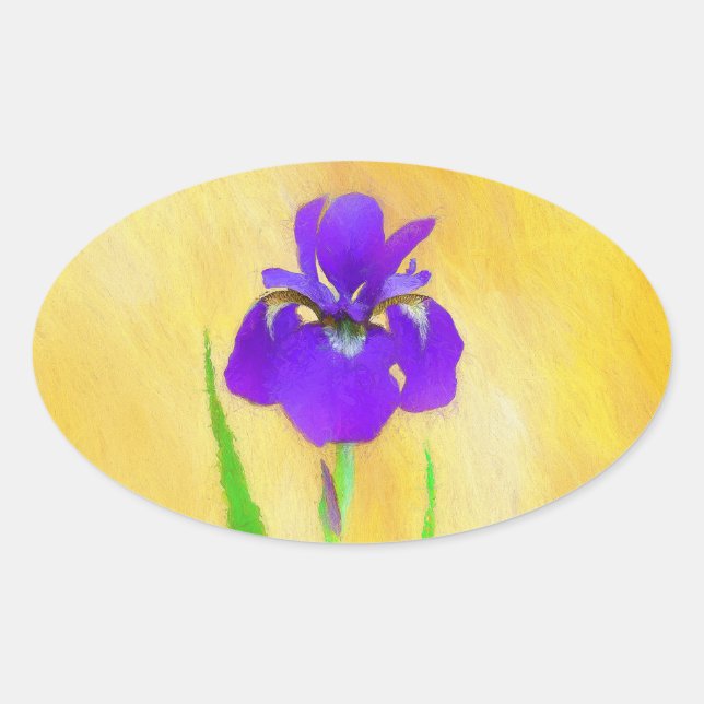 Pegatina Ovalada Pintado de iris morado - Perro original curado A (Anverso)