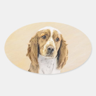 Pegatina Ovalada Pintado español de Springer galesa - Arte de perro