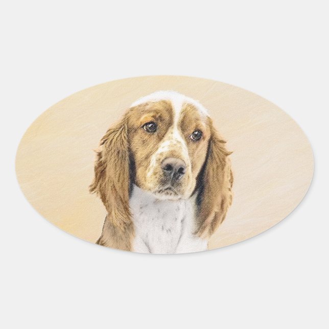 Pegatina Ovalada Pintado español de Springer galesa - Arte de perro (Anverso)