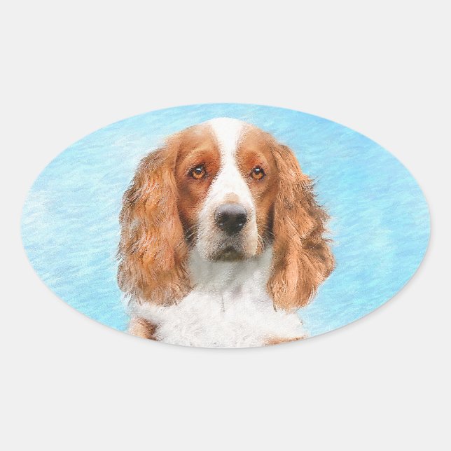 Pegatina Ovalada Pintado español de Springer galesa - Arte de perro (Anverso)