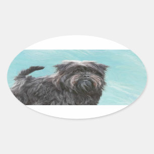 Pegatina Ovalada Pintura Affenpinscher - Arte Perro Original Cuto