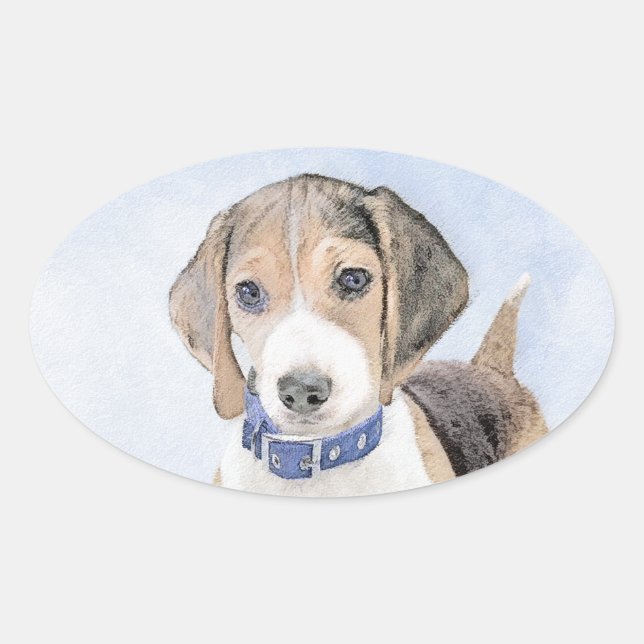 Pegatina Ovalada Pintura Beagle - Arte Perro Original Cuto (Anverso)