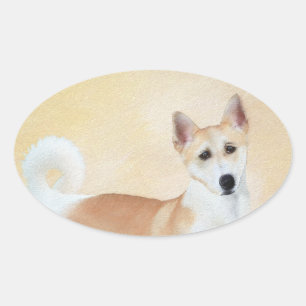 Pegatina Ovalada Pintura canaense de perro - Arte original de perro