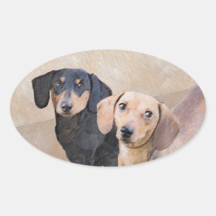 Pegatina Ovalada Pintura Dachshund (suave) - Arte Perro Original