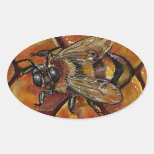 Pegatina Ovalada Pintura de abeja de miel