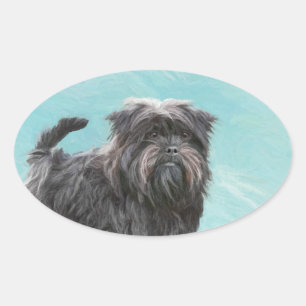 Pegatina Ovalada Pintura de Affenpinscher - Arte de perro original