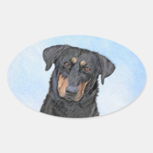 Pegatina Ovalada Pintura de Beauceron - Arte de perros original y b