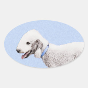 Pegatina Ovalada Pintura de Bedlington Terrier - Original Perro Art