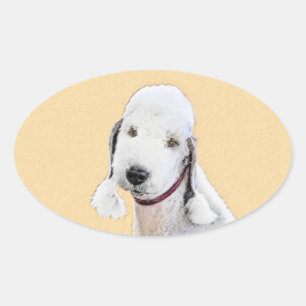Pegatina Ovalada Pintura de Bedlington Terrier - Original Perro Art