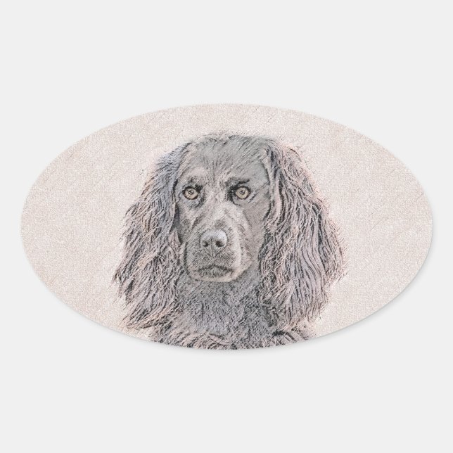 Pegatina Ovalada Pintura de Boykin Spaniel - Arte de Perro Original (Anverso)
