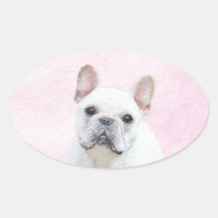 Pegatina Ovalada Pintura de Bulldog francés (crema/blanco) - Arte d