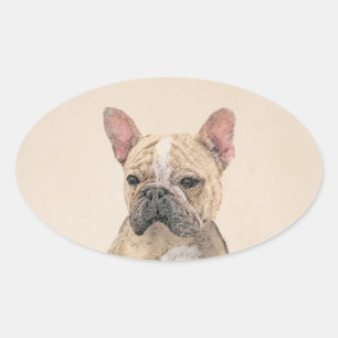 Pegatina Ovalada Pintura de Bulldog francés (Sable) - Cuto original