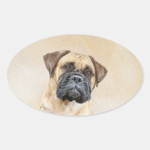Pegatina Ovalada Pintura de Bullmastiff - Arte de Perro Original.