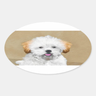 Pegatina Ovalada Pintura de cachorro de Aprenta Lhasa - Arte de Per