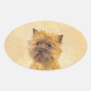 Pegatina Ovalada Pintura de Cairn Terrier - Arte Perro Original.