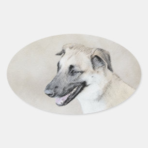 Pegatina Ovalada Pintura de Chinook (Orejas caídas) - Arte Perro O