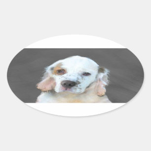 Pegatina Ovalada Pintura de Clumber Spaniel - Arte de Perro Origina