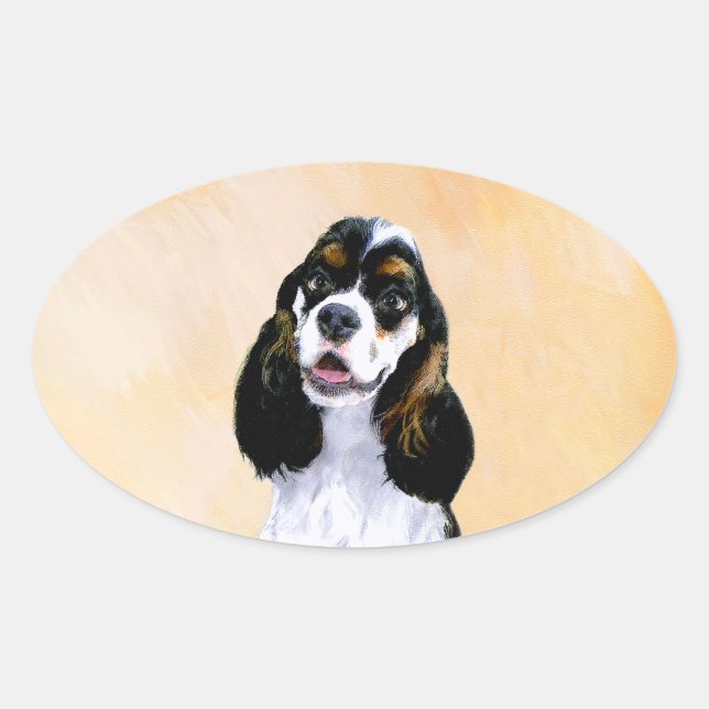 Pegatina Ovalada Pintura de Cocker Spaniel (Parti) - Original Perro (Anverso)
