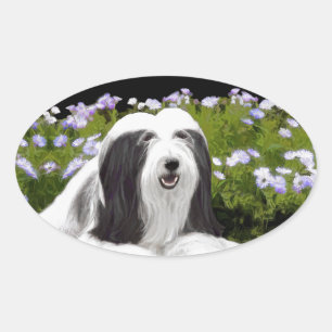 Pegatina Ovalada Pintura de color con barba - Arte de perro origina