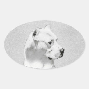Pegatina Ovalada Pintura de Dogo Argentino - Arte de Perro Original