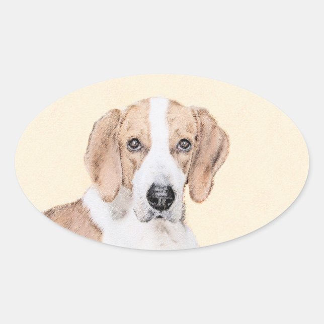 Pegatina Ovalada Pintura de Foxhound estadounidense - Arte de Perro (Anverso)