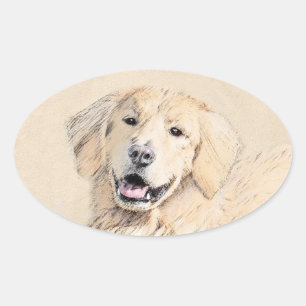 Pegatina Ovalada Pintura de Golden Retriever - Arte de Perro Origin