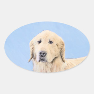 Pegatina Ovalada Pintura de Golden Retriever - Cute original Dog Ar