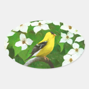 Pegatina Ovalada Pintura de Goldfinch - Arte de Perro Original.