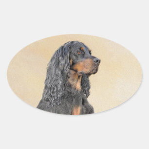 Pegatina Ovalada Pintura de Gordon Setter - Arte de Perro Original.