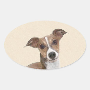 Pegatina Ovalada Pintura de Greyhound italiana - Arte Perro Origina