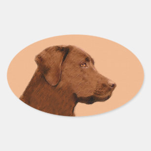 Pegatina Ovalada Pintura de Labrador Recuperador (Chocolate) - Arte