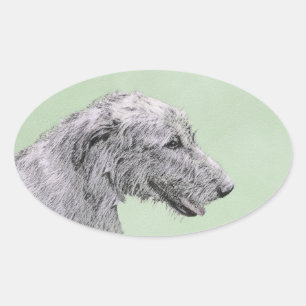 Pegatina Ovalada Pintura de lobo irlandesa - Arte de perro original