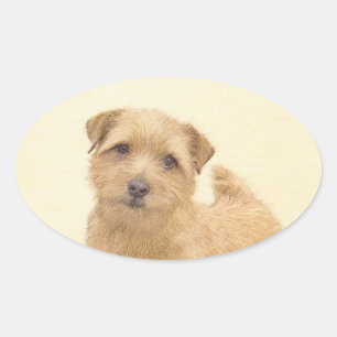 Pegatina Ovalada Pintura de Norfolk Terrier - Arte Perro Original