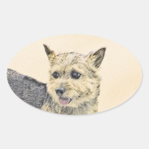 Pegatina Ovalada Pintura de Norwich Terrier - Arte de Perro Origina