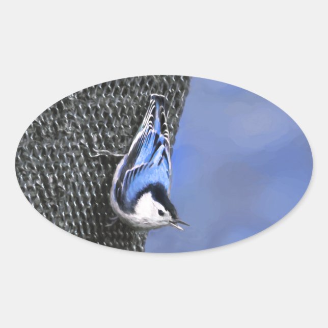 Pegatina Ovalada Pintura de nueces de paja blanca original arte de  (Anverso)