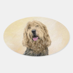 Pegatina Ovalada Pintura de otros lugares - Arte de perros original